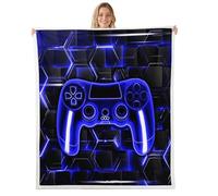Homemissing Honeycomb Gamer Fleece Throw Blanket Baby 30x40Inch Gaming Bedroom Decor Geometric Gameped Plush Sherpa Blanket for Bed Sofa Couch Blue Light Game Controller Room Decor