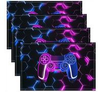 Homemissing Honeycomb Placemats Set of 4 Neon Light Game Console Honeycomb Hexagon Place Mat for Table Holiday Decor Indoor Outdoor 45X30cm Non-Slip Easy to Clean Washable Gradient Blue Purple
