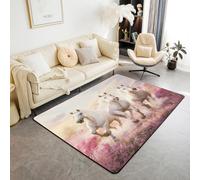 Homemissing Horse Area Rug 100 * 150cm Polyester Cherry Blossom Branches Steed Living Room Rugs for Bedroom Galloping Horse Decor Carpet 3D Wild Animal Indoor Floor Mat White Pink Soft Non-slip