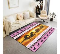 Homemissing Horse Area Rug 150x200cm Galloping Horse Living Room Rugs for Bedroom for Kids Decor Southwestern Aztec Boho Wild Western Rustic Farm Pink Decor Carpet Indoor Floor Mat Room Decor