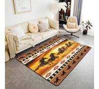 Homemissing Horse Area Rug 150x200cm Galloping Horse Living Room Rugs for Bedroom for Kids Decor Southwestern Aztec Boho Rustic Wild Western Farm Orange Decor Carpet Indoor Floor Mat Room Decor