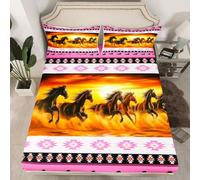 Homemissing Horse Bed Sheets Set 16" Deep Pocket King Galloping Horse Fitted Sheet for Kids Boys Girls Decor Southwestern Aztec Boho Wild Western Rustic Farm Pink Bedding Soft Bedroom Decor 3Pcs