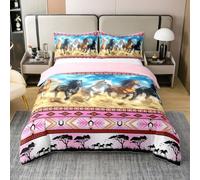 Homemissing Horse Bedding Set King Size Kids Galloping Horse Comforter Cover for Boys Girls Southwestern Aztec Boho Wild Western Cowboy Rustic Farm Duvet Cover 100% Cotton Soft 3Pcs