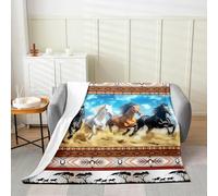 Homemissing Horse Flannel Blanket Plush Fuzzy Baby 30x40Inch Kids Galloping Horse for Bed Couch Chair Living Room for Boys Girls Southwestern Aztec Wild Western Cowboy Rustic Farm Fleece Throw Blanket