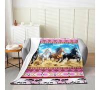Homemissing Horse Flannel Blanket Plush Fuzzy Single 50x60Inch Kids Galloping Horse for Bed Chair Living Room for Boys Girls Southwestern Aztec Wild Western Cowboy Rustic Farm Fleece Throw Blanket