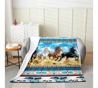 Homemissing Horse Flannel Blanket Plush Fuzzy Single 50x60Inch Kids Galloping Horse for Bed Chair Living Room for Boys Girls Wild Western Cowboy Southwestern Aztec Rustic Farm Fleece Throw Blanket