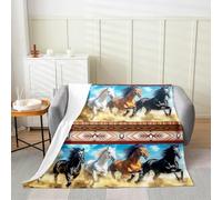 Homemissing Horse Fleece Throw Blanket Baby 30x40Inch Galloping Horse Flannel Blanket Plush Fuzzy for Kids Boys Decor Southwestern Aztec Rustic Wild Western Farm Brown for Bed Couch Chair Living Room