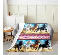 Homemissing Horse Fleece Throw Blanket Double 60x79Inch Galloping Horse Flannel Blanket Plush Fuzzy for Kids Boys Decor Southwestern Aztec Rustic Wild Western Farm Pink for Bed Couch Chair Living Room
