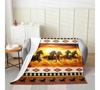 Homemissing Horse Fleece Throw Blanket Single 50x60Inch Galloping Horse Flannel Blanket Plush Fuzzy for Kids Boys Decor Southwestern Aztec Rustic Wild Western Farm Orange for Bed Chair Living Room