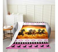 Homemissing Horse Fleece Throw Blanket Throw 40x50Inch Galloping Horse Flannel Blanket Plush Fuzzy for Kids Boys Decor Southwestern Aztec Wild Western Rustic Farm Pink for Bed Couch Chair Living Room