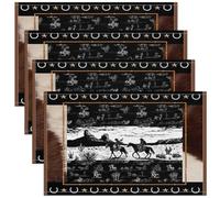 Homemissing Horse Placemat Kitchen Dining Table 45X30cm Western Decor Table Place Mats Kids Decor Wild West Cowboy Washable Fabric Decoration Table Mats Placemat Black and White Table Mats