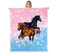 Homemissing Horse Sherpa Throw Blanket for Couch Galloping Horse Super Soft Cozy Fleece Cherry Blossoms Blanket for Winter, Plush Throw Single 50x60Inch All Season