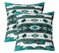 Homemissing Horse Throw Pillow Covers 2 Pcs Western Aztec Cushion Case Cowhide Cow Print Retro Fur Decor Pillowcase Boho Rustic Farmhouse Style Indoor Outdoor Exotic Geometric Super Soft 40x40cm