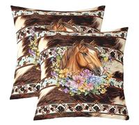 Homemissing Horse Throw Pillow Covers 2 Pcs Western Tribal Cushion Covers Boho Rustic Pillow Case Exotic Geometric Cushion Case Cowhide Cow Print Retro Fur Kids Boys Girls Bedroom Decor 50x50cm