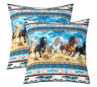 Homemissing Horse Throw Pillow Covers 40x40cm Set of 2 Soft Kids Galloping Horse Decor Pillowcases for Boys Girls Teens Wild Western Cowboy Southwestern Aztec Boho Rustic Farm Cushion Case Room Decor