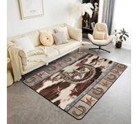 Homemissing Horseshoes Living Room Rugs for Bedroom 100x150cm Kids Western Aztec Decor Carpet for Teens West Texas Star Cow Fur Printed Cowboy Rustic Farmhouse Area Rug Indoor Floor Mat Room Decor