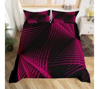 Homemissing Hot Pink Black Reversible Bedding Set Ombre Abstract Comforter Cover Set Double Geometric Duvet Cover Bedroom Decor Modern Striped Art Bedspread Cover Reversible Bedding Collection 3Pcs