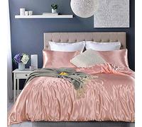 Homemissing Hotel Quality Pink Duvet Cover Set Silk Like Satin Bedding Sets Summer Reversible Quilt/Comforter Cover Honeymoon Sexy Luxury Soft Microfiber Double Size