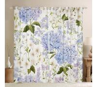 Homemissing Hydrangea Curtains for Bedroom Living Room Kids Hydrangea Floral 30%-50% Blackout Curtains Garden Flowers Darkening Drapes Natural Theme White Blue Window Treatments W66*L90