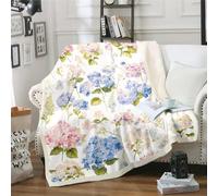 Homemissing Hydrangea Fleece Throw Blanket Baby 30"x40" Kids Hydrangea Floral Plush Blanket for Boys Garden Flowers Sherpa Blanket Natural Theme Pink Blue Fuzzy Blanket Room Decor