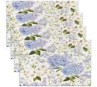 Homemissing Hydrangea Table Place Mats 45X30cm Hydrangea Floral Washable Fabric Decoration Table Mats Placemat Garden Flowers Placemat for Kitchen Dining Table Natural Theme White Blue Table Mats