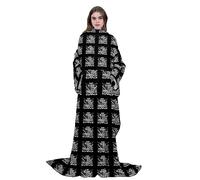 Homemissing Ice Hockey Fleece Blanket with Sleeves for Women Ice Sports Games Gaming Sports Wearable Blanket Warm Cozy Gift for Ice Hockey Lover Black Super Soft Sleeved Throw with Arm 50"x50"