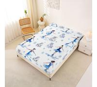 Homemissing Ice Skating Fitted Sheet 135x200cm Cartoon Snowflake Dreamy Bed Sheets Set 30cm Deep Pocket Boys Girls Ice Skates Figure Skating Romantic Sports Bedding Teens Decor