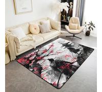 Homemissing Japanese Samurai Area Rug, 100 x 150cm, Black, Modern Japanese Anime Style, Non Slip Decorative Rug for Living Room, Bedroom, Kitchen, Hallway