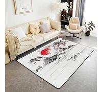 Homemissing Japanese Style Area Rug Japanese Ukiyoe Decorative Area Rug Home Decor Sakura Flower Traditional Retro Theme Red White Accent Rug 100 * 150cm
