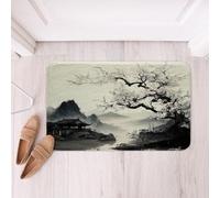 Homemissing Japanese-Style Bathroom Rugs Cherry Blossoms Floor Doormats Japanese Ukiyoe Bathroom Accessories Hokusai Pattern Bath Mats 16x24Inch Soft Microfiber