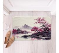 Homemissing Japanese-Style Bathroom Rugs Microfiber 20x32Inch Cherry Blossoms Floor Doormats Non-Slip Japanese Ukiyoe Bathroom Accessories Fuji Mountain Printed Decor Bath Mats Soft Door Mat