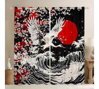 Homemissing Japanese-Style Curtains（2 Panels，W46*L54） Cherry Blossoms Window Curtains Anime Crane Bedding for Boys Kids 30%-50% Blackout Drapes,Red Sunset Japan Wave Window Treatments