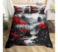 Homemissing Japanese Style Duvet Cover Set Single Size For Kids Boys Girls Anime Bedding Set Hokusai Duvet Cover with 1 Pillowcase Traditional Japanese Architecture Bedding
