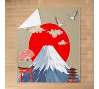 Homemissing Japanese Style Fleece Throw Blanket Kids Boys Girls Baby 30x40Inch Fuji Mountain Flannel Blanket Plush Fuzzy Soft Japanese Ukiyoe Theme for Bed Couch Chair Living Room Exotic Red Sun