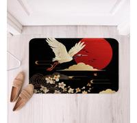Homemissing Japanese-Style Soft Fleece Door Carpet Cherry Blossoms Polyester Bath Rug for Kids Boys Girls Crane Non Slip Bath Mat Ukiyoe Theme Bathroom Floor Indoor Doormat,20x32 Inch