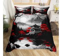 Homemissing Japanese Ukiyoe Duvet Cover Set Single Size For Kids Boys Girls Teens Traditional Japanese Architecture Bedding Set Hokusai Duvet Cover with 1 Pillowcase Anime Bedding