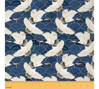 Homemissing Japanese White Crane Fabric by The Yard 1 Yard (L92*W150cm) Exotic Style Decorative Waterproof Fabric Japanese Ukiyoe Upholstery Fabric for Chairs Japanese Style DIY Reupholstery Fabric