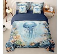 Homemissing Jellyfish Double Bedding 7Pcs Ocean Fish Starfish Bde Cover