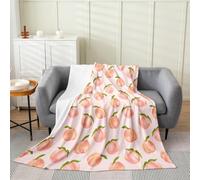 Homemissing Juicy Peach Print Blanket Baby 30"x40" Cute Summer Fruit Plush Throw Blanket for Kids Boys Girls Decor Pink Peach Flannel Fleece Blanket Microfiber Leaves Bedroom