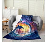Homemissing Jumping Dolphins Flannel Fleece Throw Blanket Single 50x60Inch For Kids Boys Girls Sea Dolphins Starry Sky Universe Plush Sherpa Blanket Ocean Animal Bedroom Decor Universe Cloud Galaxy