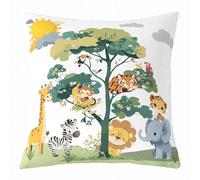 Homemissing Jungle Animal Throw Pillow Covers 1 Pcs Giraffe Elephant Lion Safari Decor Pillowcase Cartoon Cushion Covers for Sofa Couch Tropical Safari Elements Cushion Case Colorful Zoo 18 x 18-Inch
