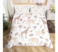 Homemissing Jungle Animals Bedding Set Junior/Cot Bed Elephant Lion Giraffe African Safari Animals Duvet Cover for Kids Boys Girls Wildlife Decor