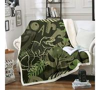 Homemissing Jurassic Dinosaur Plush Blanket T-Rex Bones Fleece Throw Blanket Prehistoric Jungle Animals Sherpa Blanket for Sofa Bed Cute Cartoon Dino Single 50x60 Inch