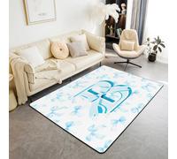 Homemissing Kawaii Blue Bow Area Rug 100 * 150cm Letter B Living Room Rugs for Bedroom Cute Coquette Bow Knot Decor Carpet Personalized Initial B Indoor Floor Mat Abstract Art Monogrammed Non-slip