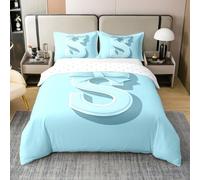 Homemissing Kawaii Blue Bow Kids Bedding Set,Boys Girls King Size,Personalized letter S Duvet Cover 100% Cotton,Cute Coquette Bow Knot Comforter Cover Set,Monogrammed Bedspread Cover Initial S