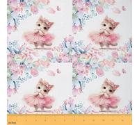 Homemissing Kawaii Cat Fabric by The Yard 1 Yard (L92*W150cm) Pet Cats Pattern Decor Waterproof Fabric Flower Floral Print Upholstery Fabric Cartoon Animal Cute Kitten Print DIY Reupholstery Fabric