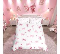 Homemissing Kawaii Pink Bow Kids Bedding Set,Boys Girls Double Size,Cute Coquette Bow Knot Duvet Cover,Girly Ultra Soft Comforter Cover,Bowknot Bedclothes Princess Style Bedroom Decor