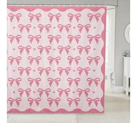 Homemissing Kawaii Pink Bow Shower Curtain Cute Coquette Bow Knot Bath Curtain for Stalls Bathtubs Bathroom Accessories Bow Pattern Waterproof Polyester Fabric Preppy Style with 12 Hooks 180x200cm