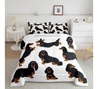 Homemissing Kawaii Sausage dog Kids Bedding Set Cartoon Dog Down Comforter For Boys Dachshund Comforter Set Puppy Dog Duvet Insert/Quilt Set Single Size