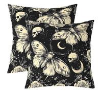 Homemissing Khaki Death Moth Cushion Case Kids Goth Skull Gothic Throw Pillow Covers 60x60cm Set of 2 Soft Halloween Rose Floral Sun Moon Decor Pillowcases for Women Men Room Decor